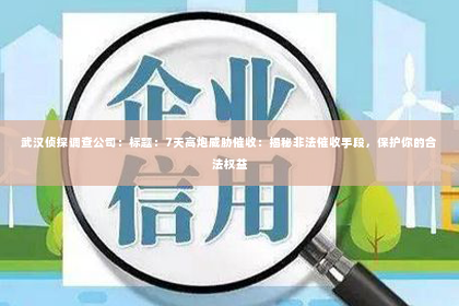 武汉侦探调查公司：标题：7天高炮威胁催收：揭秘非法催收手段，保护你的合法权益